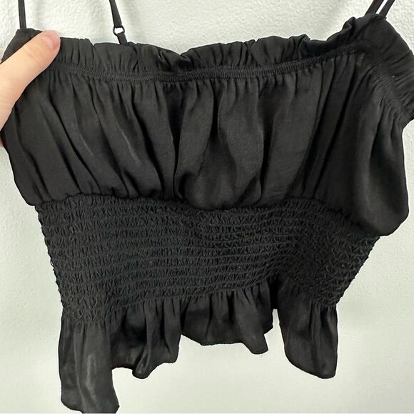 Intimately Free People Black Crop So Dreamy Smocked Peplum Blouse Size Medium - Picture 4 of 15